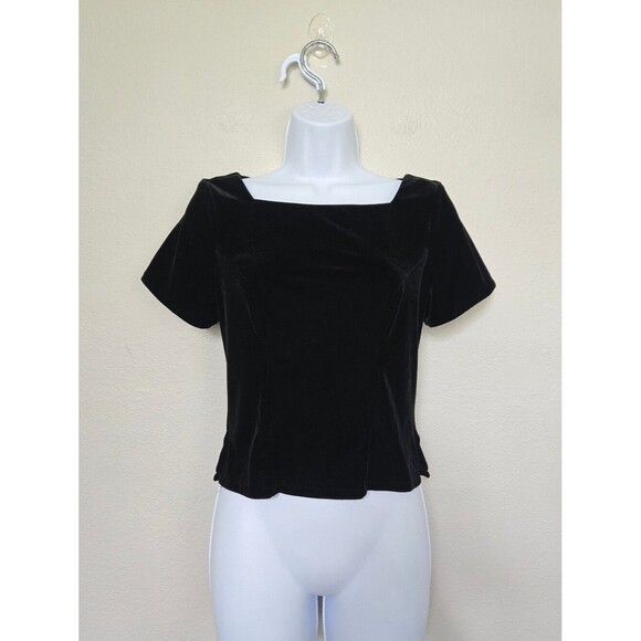 Unbranded Tops - Vintage Black Velvet Velour Square Neck Top XS Goth Fairygoth Witchy